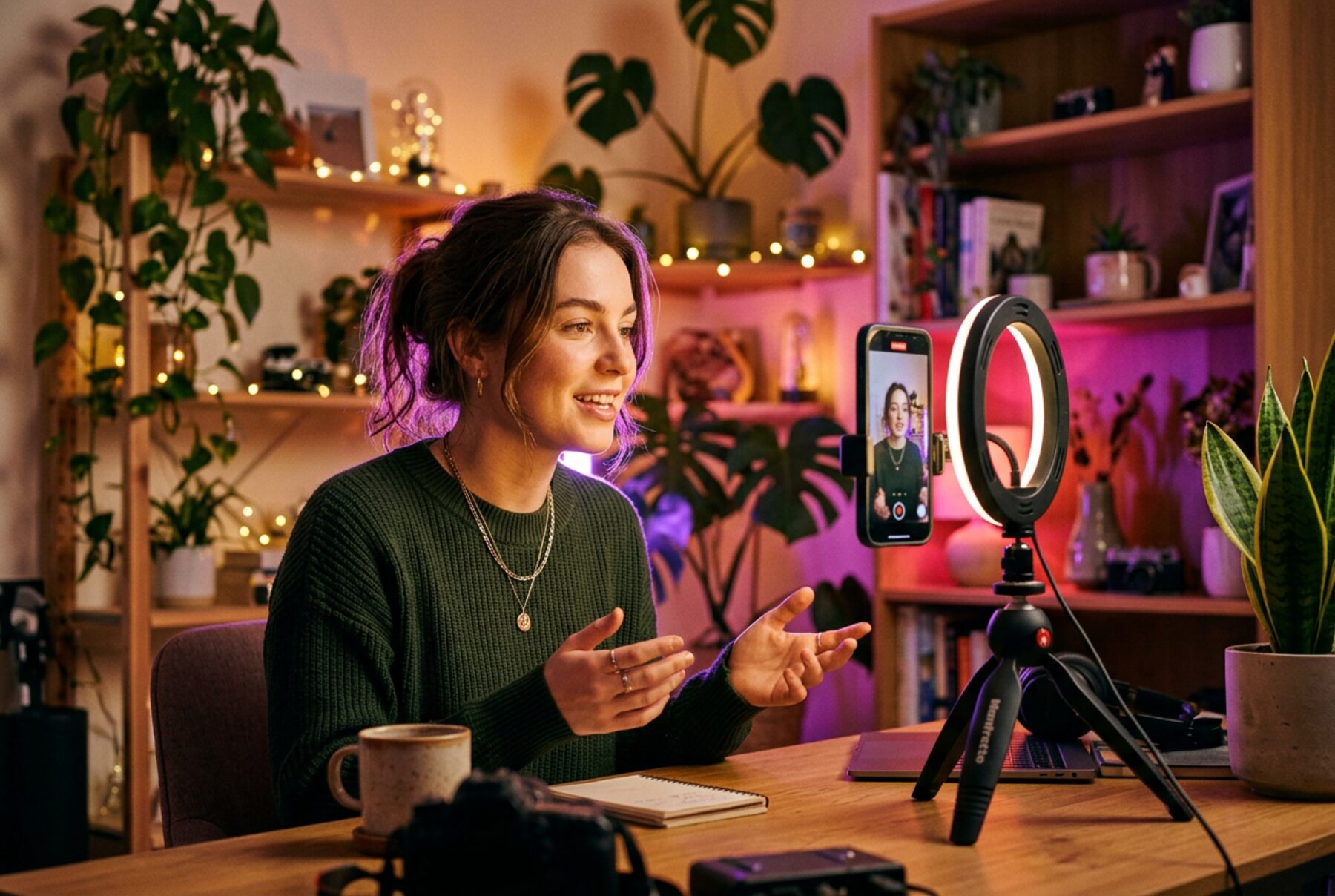 A creator filming content